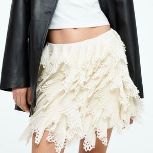Cream Chiffon Skirt with Flounces